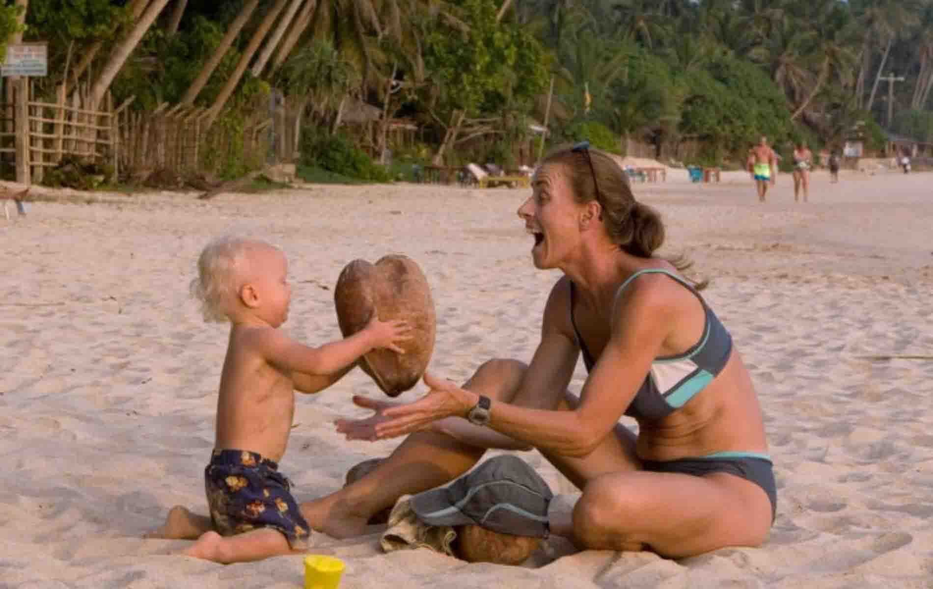 tourist family in beach