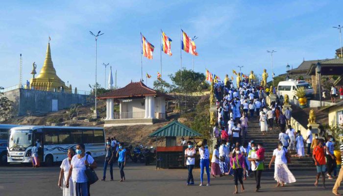 Three large Buddhist flags